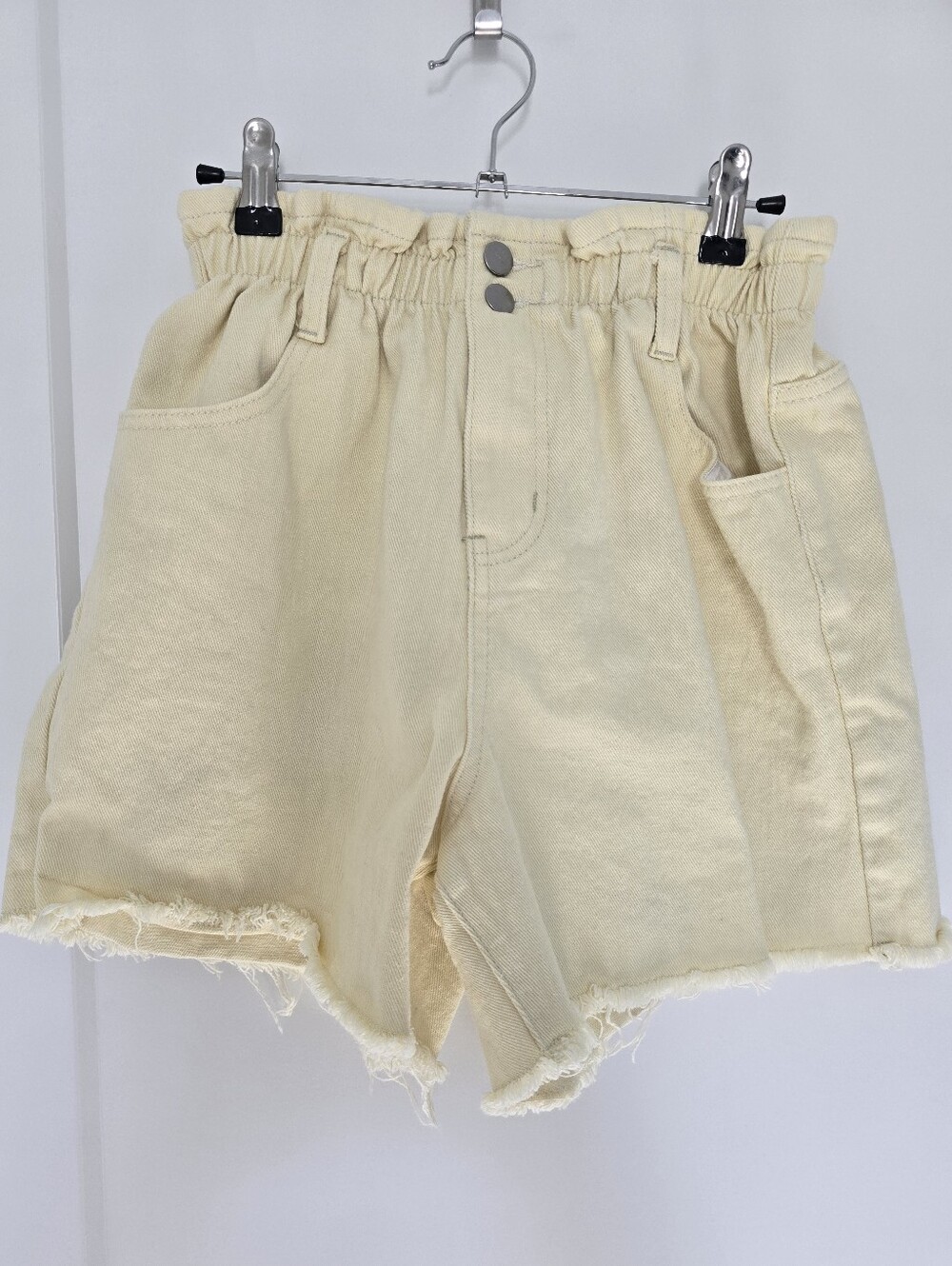 Princess Polly High-Waist Paperbag Denim Shorts In Butter Yellow